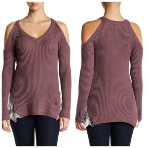 Mauve Cold Shoulder Sweater w/ Peekaboo Lace